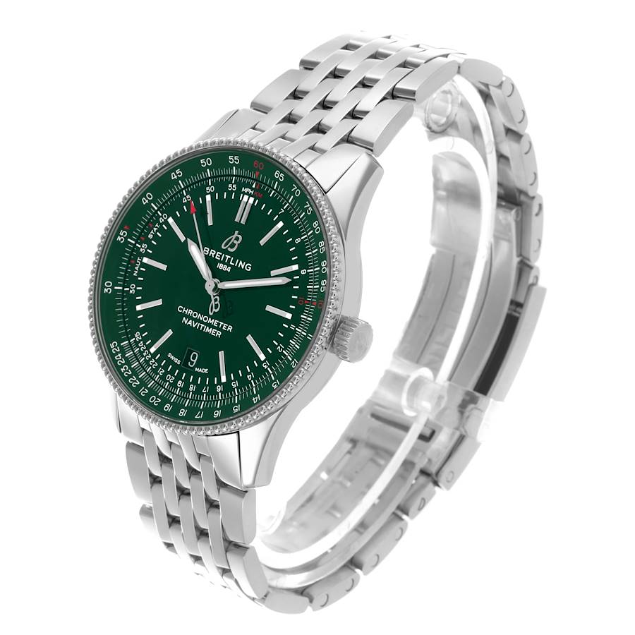 Montre réplique pour homme : Breitling Navitimer 41, cadran vert, acier, A17326 — excellente – Photo 4