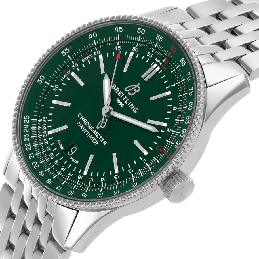 Montre réplique pour homme : Breitling Navitimer 41, cadran vert, acier, A17326 — excellente – Photo 5