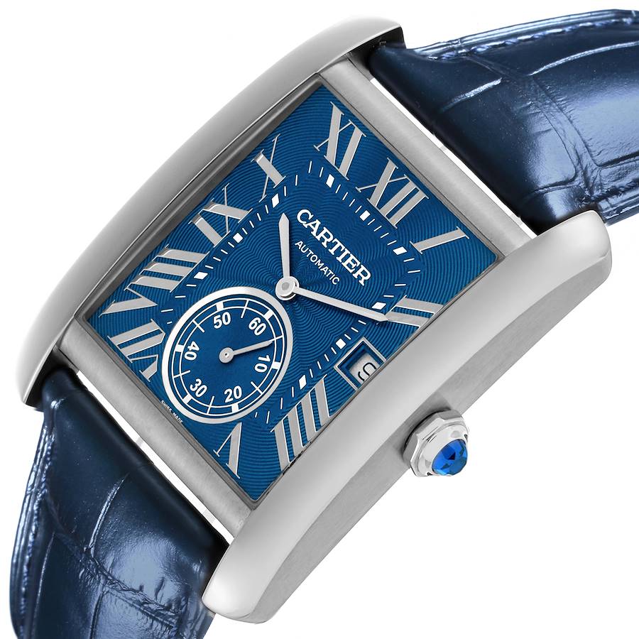 Montre réplique pour homme : Cartier Tank MC, cadran bleu, automatique, acier, WSTA0010 — à prix avantageux – Photo 5