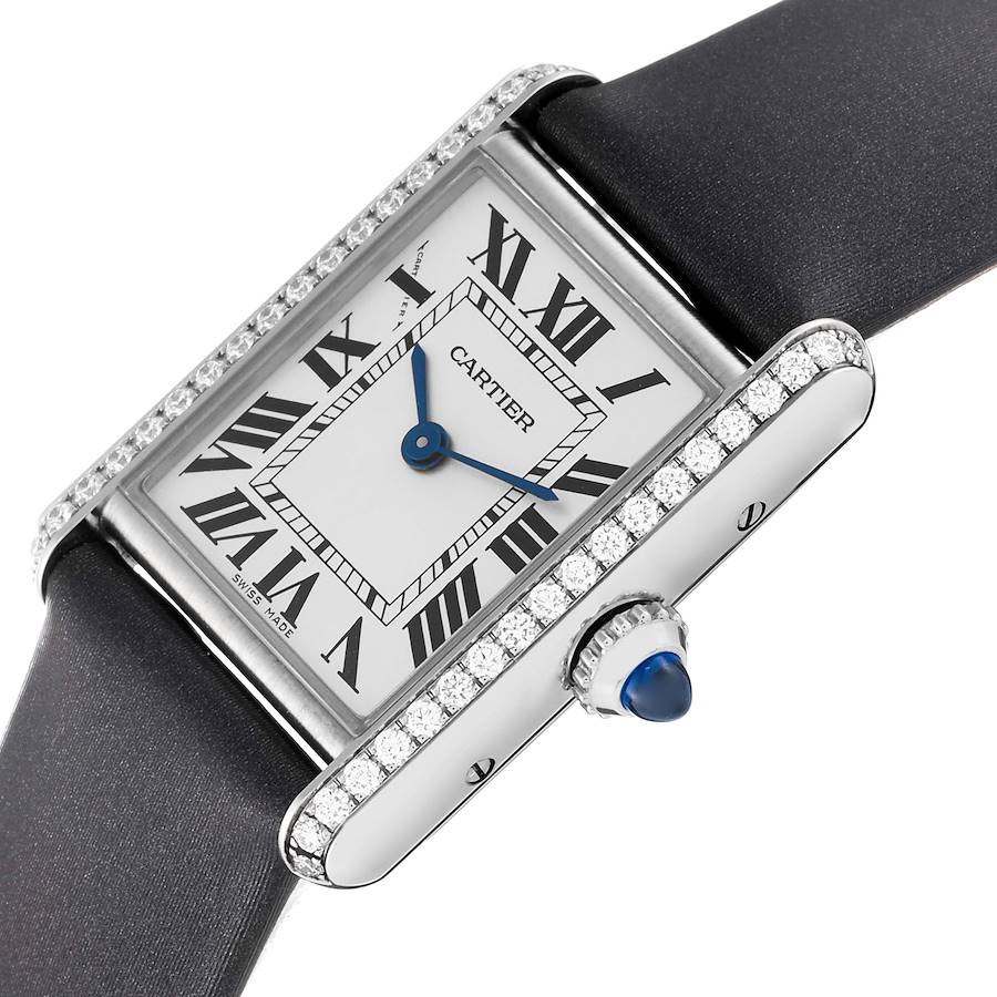 Montre réplique pour femme : Cartier Tank Must, petit modèle, lunette sertie de diamants, acier, W4TA0016 — inestimable – Photo 5