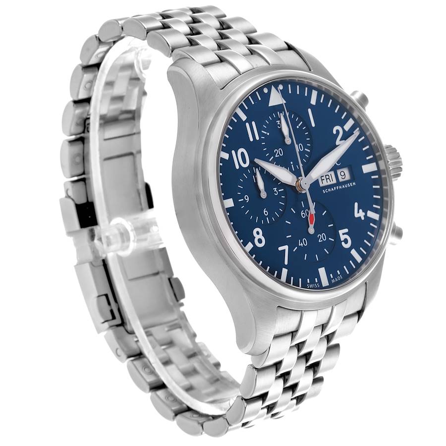 Montre réplique pour homme : IWC Big Pilots, chronographe, 43 mm, acier, cadran bleu, IW378004 — singulière – Photo 3