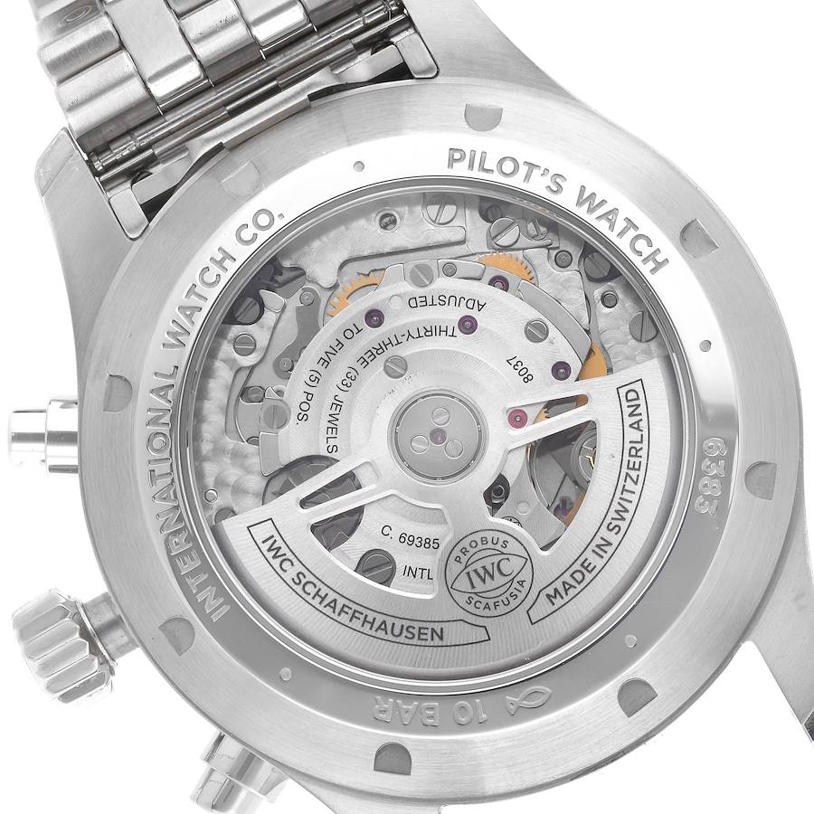 Montre réplique pour homme : IWC Big Pilots, chronographe, 43 mm, acier, cadran bleu, IW378004 — singulière – Photo 6