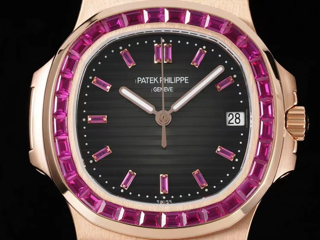 Montre réplique : Patek Philippe 40 mm, or rose, cadran noir, sertissage intégral — remarquable – Photo 3