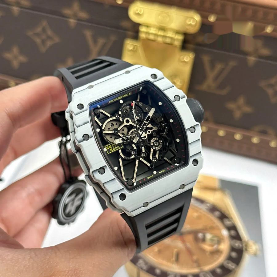 Montre réplique : Richard Mille RM 35-01 Rafael Nadal, blanc, Carbon TPT, édition limitée, ZF V3 49,94 mm X 44,5 mm — abordable – Photo 3