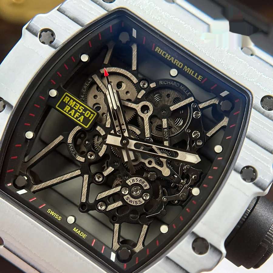 Montre réplique : Richard Mille RM 35-01 Rafael Nadal, blanc, Carbon TPT, édition limitée, ZF V3 49,94 mm X 44,5 mm — abordable – Photo 5
