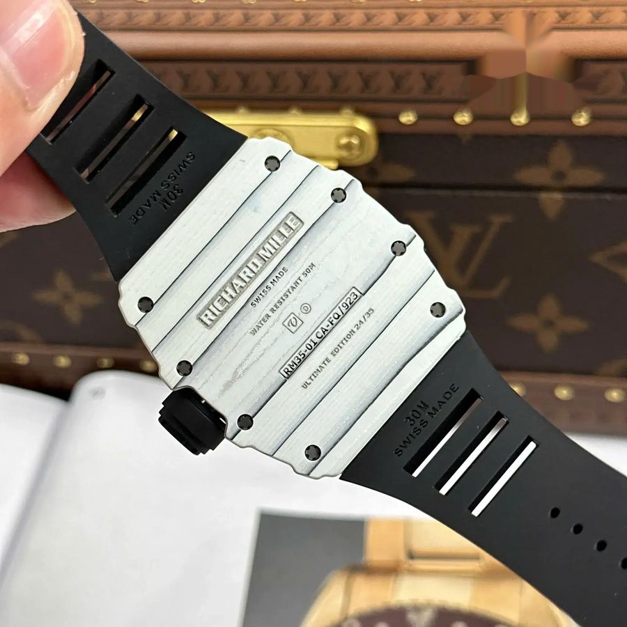 Montre réplique : Richard Mille RM 35-01 Rafael Nadal, blanc, Carbon TPT, édition limitée, ZF V3 49,94 mm X 44,5 mm — abordable – Photo 11