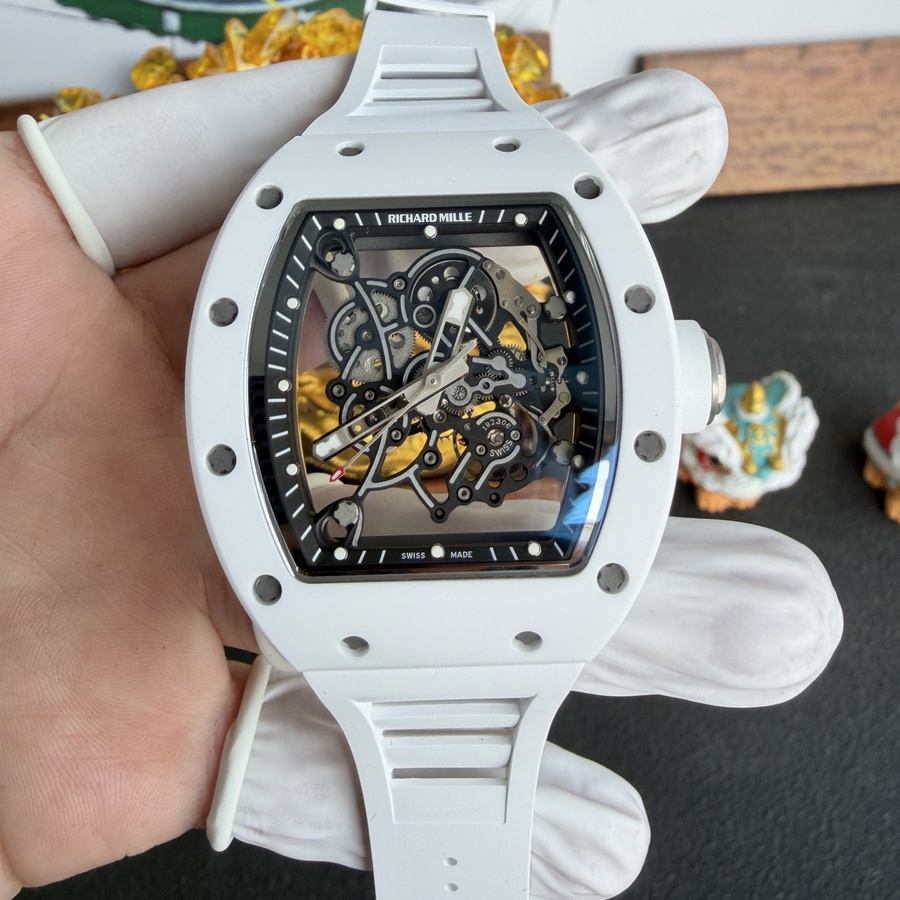 Montre réplique : Richard Mille RM 055 Bubba Watson, céramique blanche, mouvement Vaucher, 42,7 mm X 49,9 mm — pour les petits budgets – Photo 1