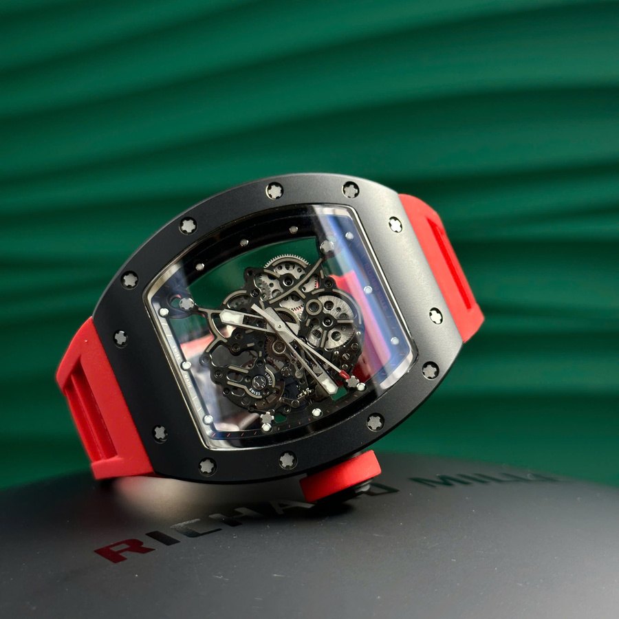 Montre réplique : Richard Mille RM 055 Bubba Watson, céramique noire, bracelet en caoutchouc rouge, 42,7 mm — plébiscitée par nos clients – Photo 3