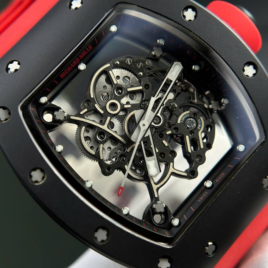 Montre réplique : Richard Mille RM 055 Bubba Watson, céramique noire, bracelet en caoutchouc rouge, 42,7 mm — plébiscitée par nos clients – Photo 4