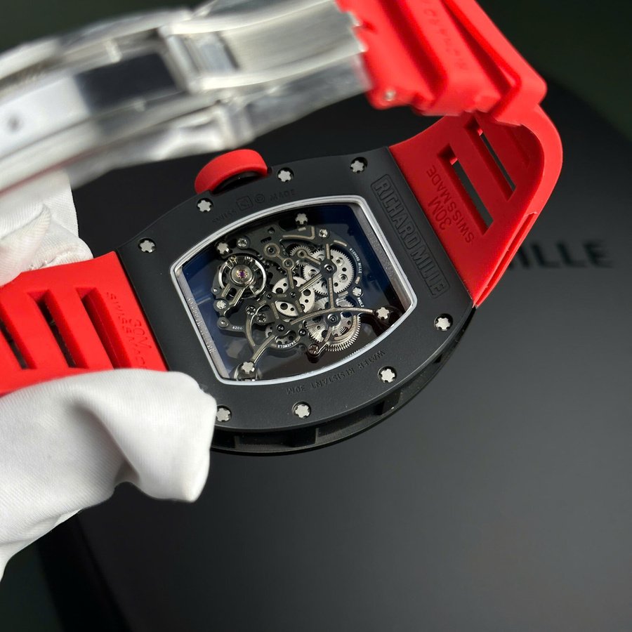 Montre réplique : Richard Mille RM 055 Bubba Watson, céramique noire, bracelet en caoutchouc rouge, 42,7 mm — plébiscitée par nos clients – Photo 7