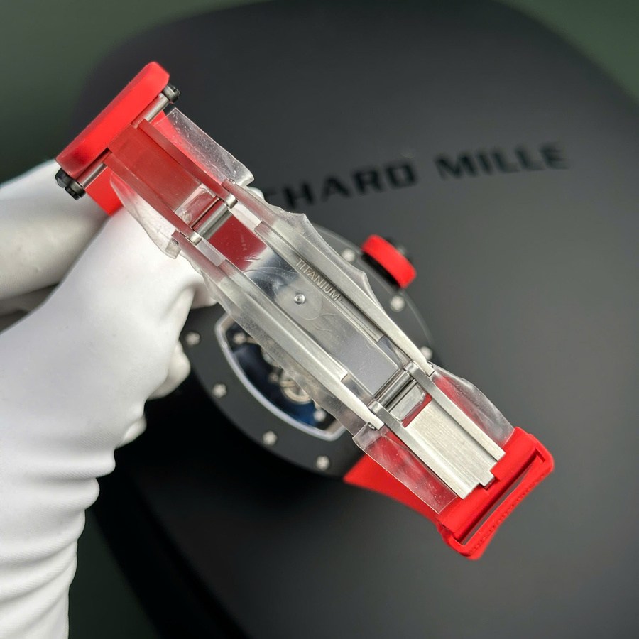 Montre réplique : Richard Mille RM 055 Bubba Watson, céramique noire, bracelet en caoutchouc rouge, 42,7 mm — plébiscitée par nos clients – Photo 8