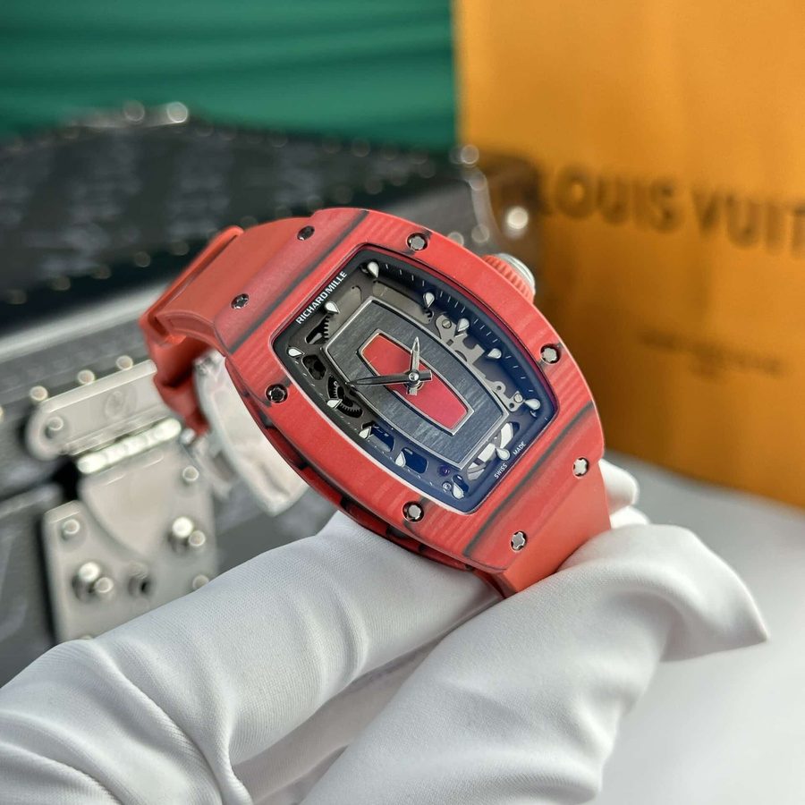 Montre réplique : Richard Mille RM 07-01, rouge, Carbon TPT, quartz, Racing, rouge, édition limitée, 45.32 X 32,3 mm — singulière – Photo 4