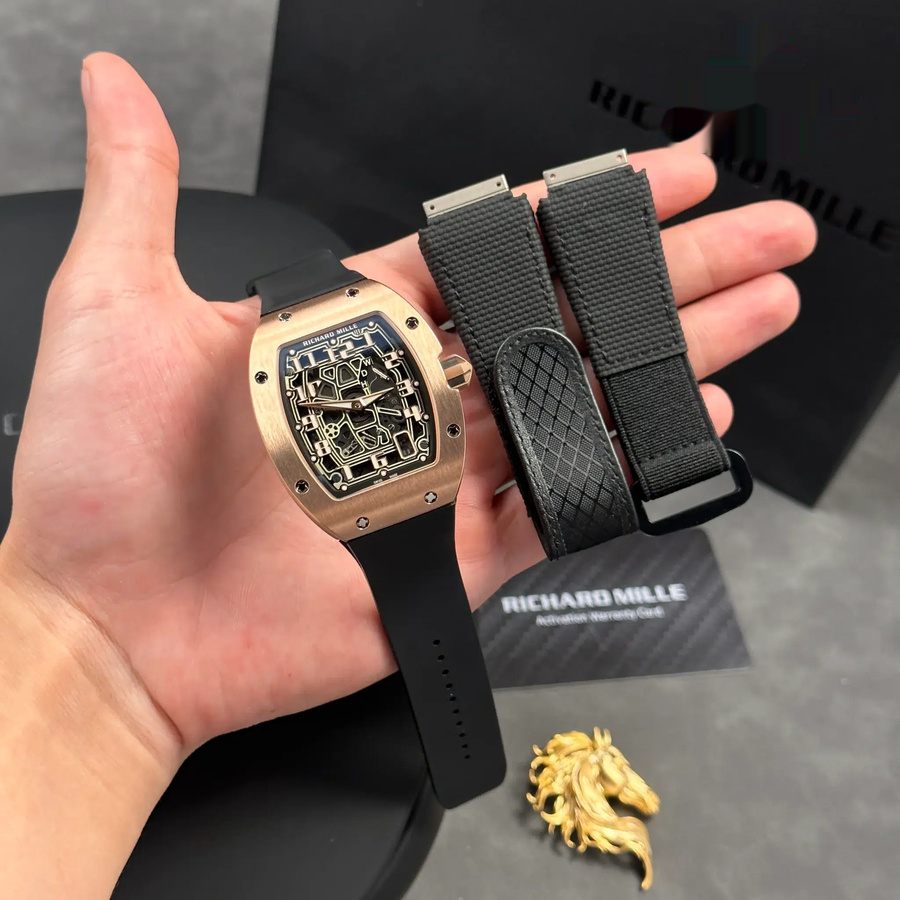 Montre réplique : Richard Mille RM 67-01, or rose, automatique, extra-plate, bracelet en caoutchouc, 38,7 mm X 47,5 mm — raffinée – Photo 1