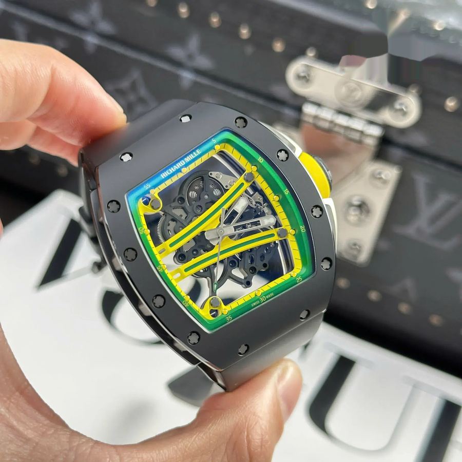 Montre réplique : Richard Mille RM 61-01 Yohan Blake, vert, céramique noire, bracelet en caoutchouc, ZF 42,7 mm X 50,23 mm — fantastique – Photo 3