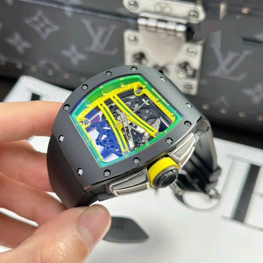 Montre réplique : Richard Mille RM 61-01 Yohan Blake, vert, céramique noire, bracelet en caoutchouc, ZF 42,7 mm X 50,23 mm — fantastique – Photo 4