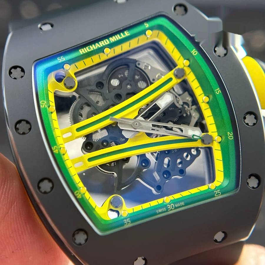Montre réplique : Richard Mille RM 61-01 Yohan Blake, vert, céramique noire, bracelet en caoutchouc, ZF 42,7 mm X 50,23 mm — fantastique – Photo 5