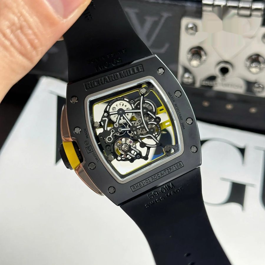 Montre réplique : Richard Mille RM 61-01 Yohan Blake, vert, céramique noire, bracelet en caoutchouc, ZF 42,7 mm X 50,23 mm — fantastique – Photo 10