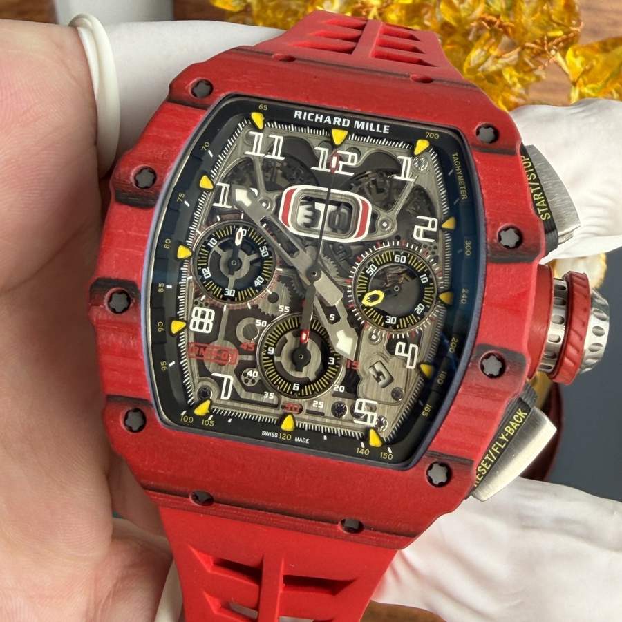 Montre réplique : Richard Mille RM 11-03, rouge, Quartz TPT, automatique, chronographe, 49.94 X 44,5 mm — d’une grande finesse – Photo 4