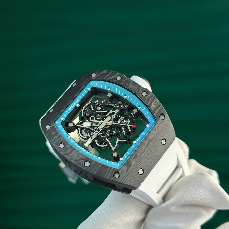 Montre réplique : Richard Mille RM 055 Yas Marina Circuit Carbon TPT, bracelet en caoutchouc blanc, ZF 42,7 mm — très recherchée – Photo 3