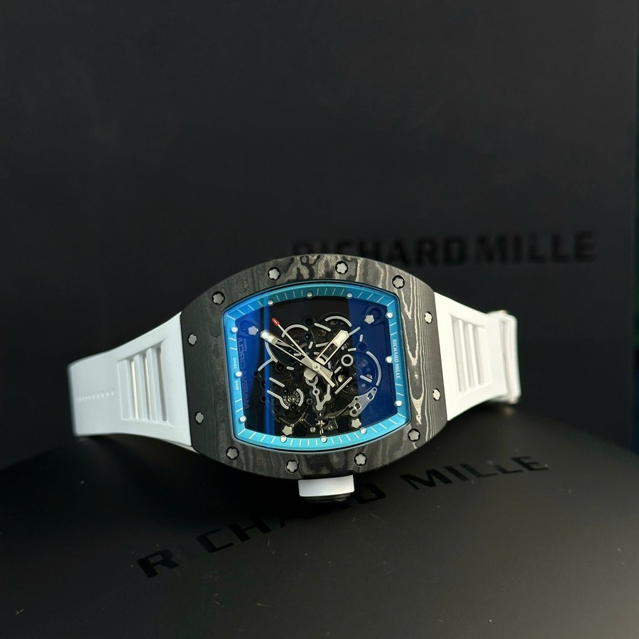 Montre réplique : Richard Mille RM 055 Yas Marina Circuit Carbon TPT, bracelet en caoutchouc blanc, ZF 42,7 mm — très recherchée – Photo 4