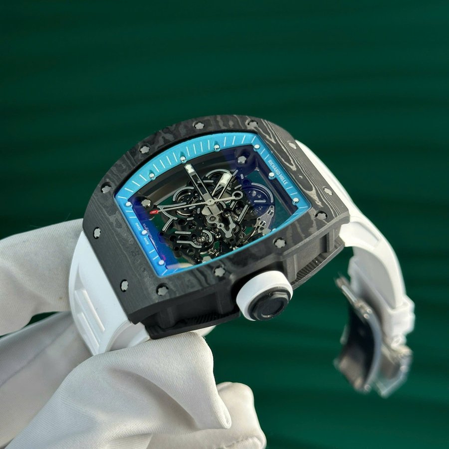 Montre réplique : Richard Mille RM 055 Yas Marina Circuit Carbon TPT, bracelet en caoutchouc blanc, ZF 42,7 mm — très recherchée – Photo 5