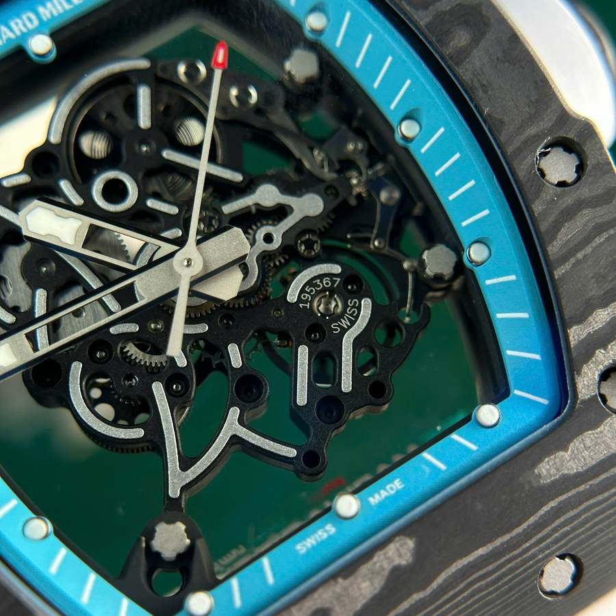 Montre réplique : Richard Mille RM 055 Yas Marina Circuit Carbon TPT, bracelet en caoutchouc blanc, ZF 42,7 mm — très recherchée – Photo 7