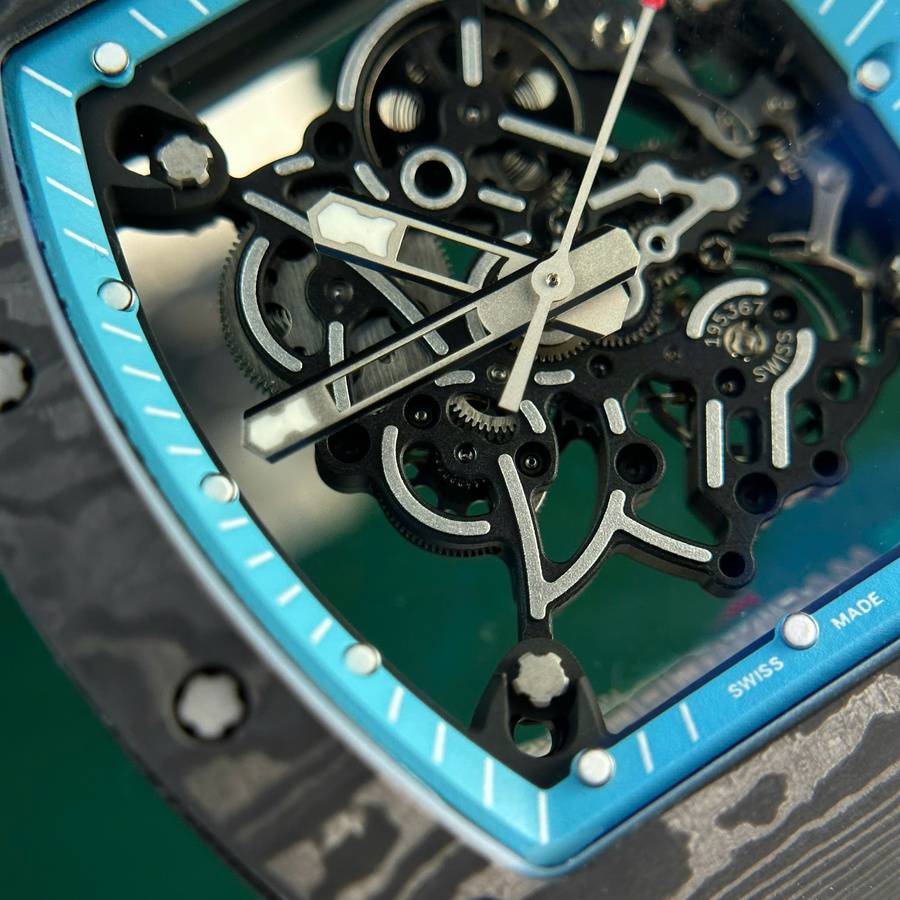 Montre réplique : Richard Mille RM 055 Yas Marina Circuit Carbon TPT, bracelet en caoutchouc blanc, ZF 42,7 mm — très recherchée – Photo 8