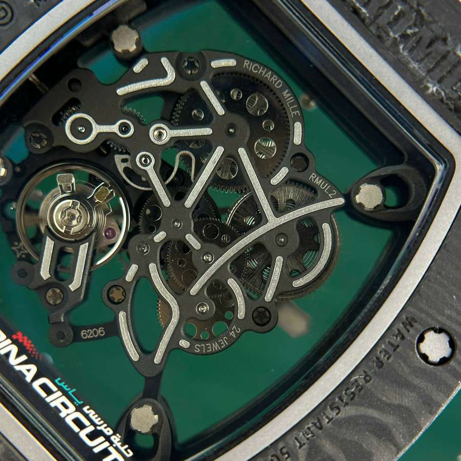Montre réplique : Richard Mille RM 055 Yas Marina Circuit Carbon TPT, bracelet en caoutchouc blanc, ZF 42,7 mm — très recherchée – Photo 11