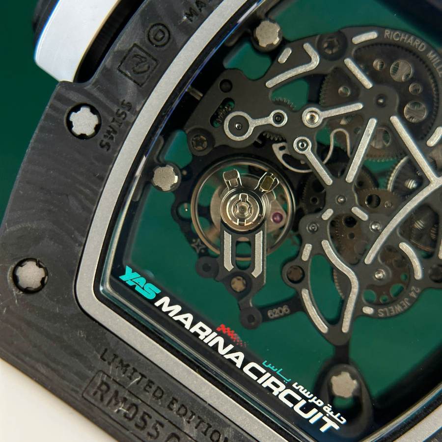 Montre réplique : Richard Mille RM 055 Yas Marina Circuit Carbon TPT, bracelet en caoutchouc blanc, ZF 42,7 mm — très recherchée – Photo 12