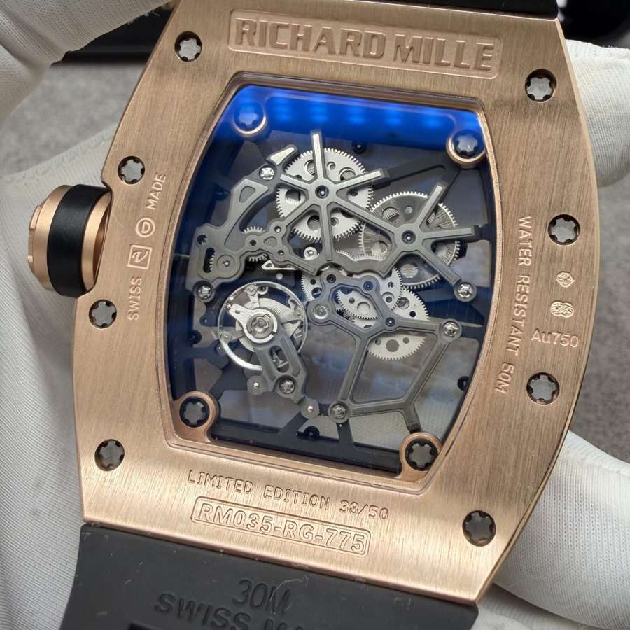 Montre réplique : Richard Mille RM 035, sur mesure, 18K, massif, or, mouvement Vaucher, 39,7 mm X 48 mm — haut de gamme – Photo 12