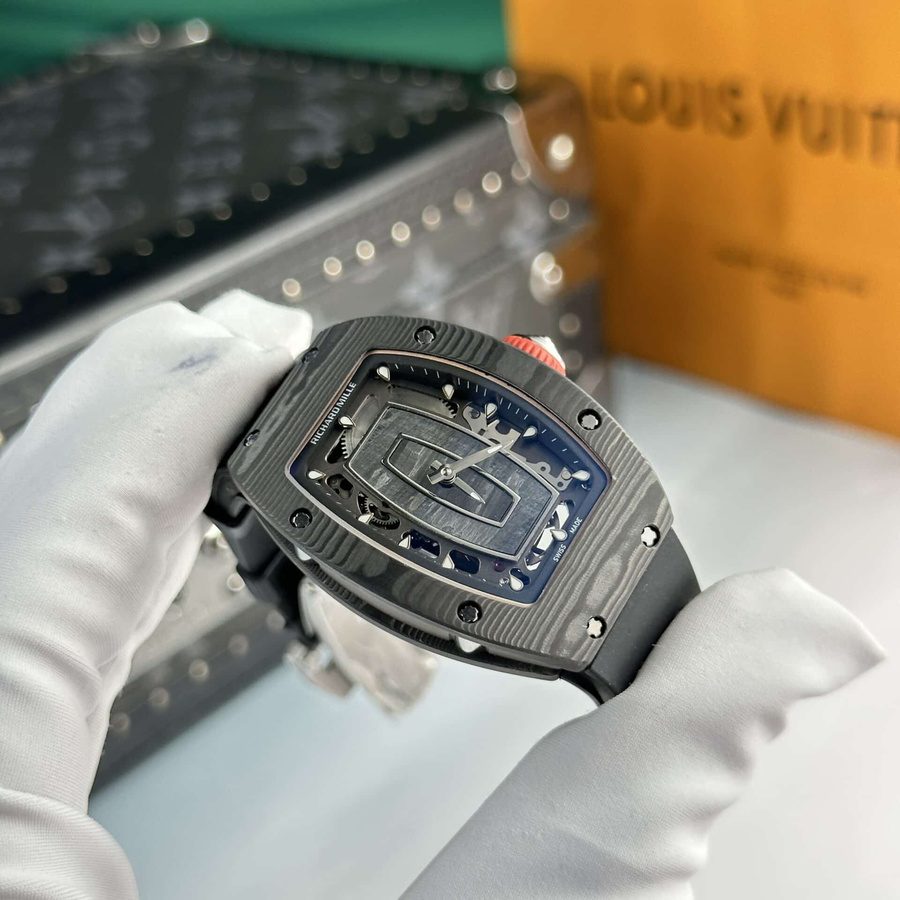 Montre réplique : Richard Mille RM 07-01, carbone noir, noir, caoutchouc, 45.32 X 32,3 mm — de haute qualité – Photo 3