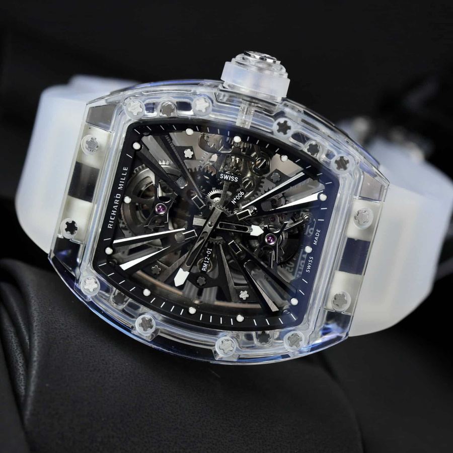 Montre réplique : Richard Mille RM 12-01, tourbillon, saphir, blanc, 42 mm — très appréciée – Photo 3