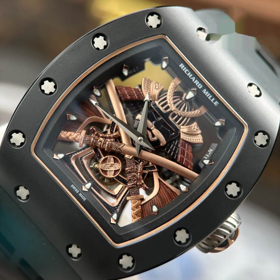 Montre réplique : Richard Mille RM 47 Samurai, tourbillon, or rose, céramique noire, 42,7 mm — très appréciée – Photo 5