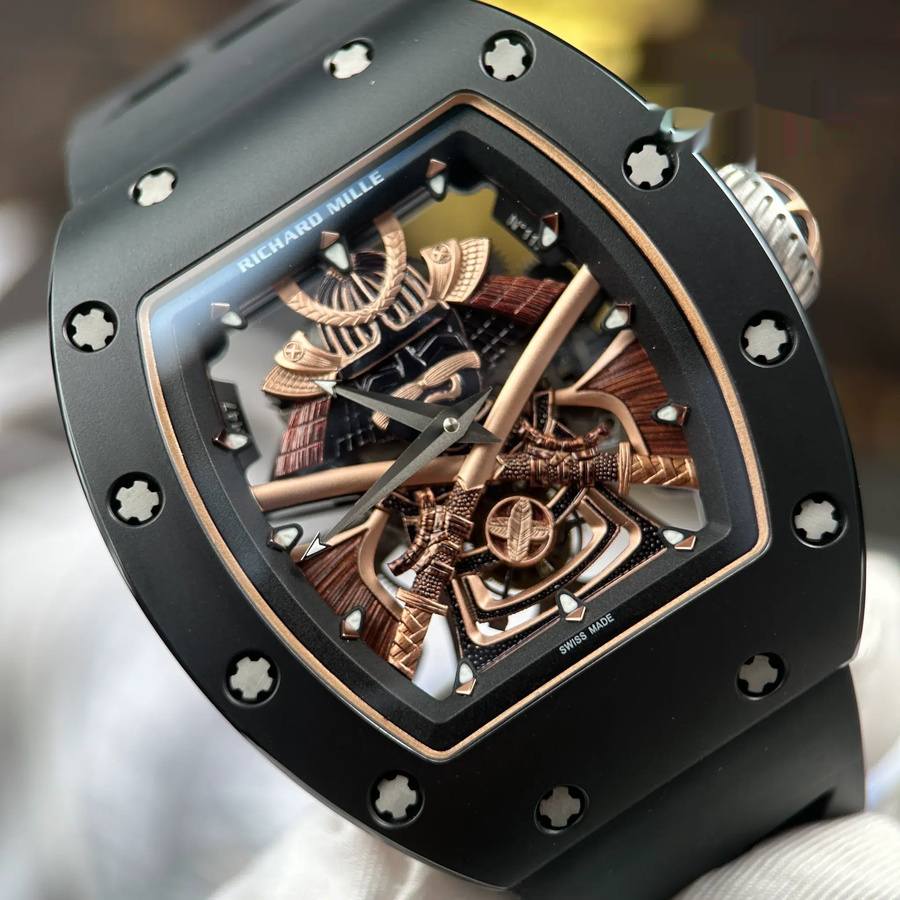 Montre réplique : Richard Mille RM 47 Samurai, tourbillon, or rose, céramique noire, 42,7 mm — très appréciée – Photo 6