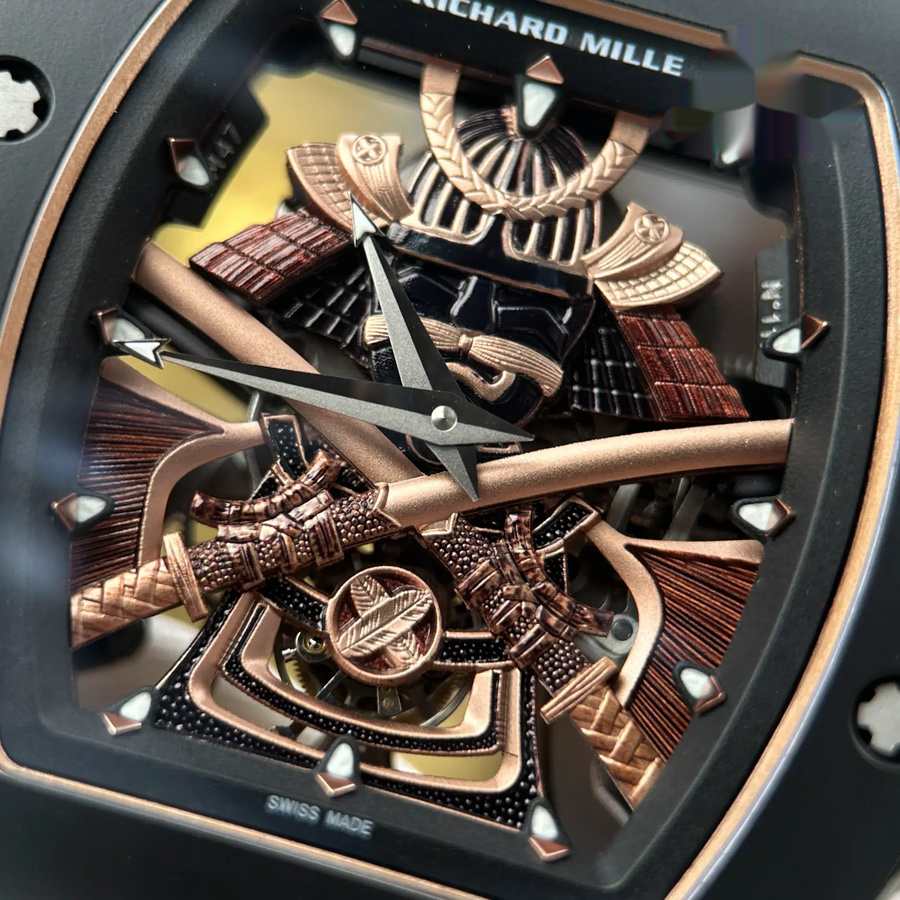 Montre réplique : Richard Mille RM 47 Samurai, tourbillon, or rose, céramique noire, 42,7 mm — très appréciée – Photo 7