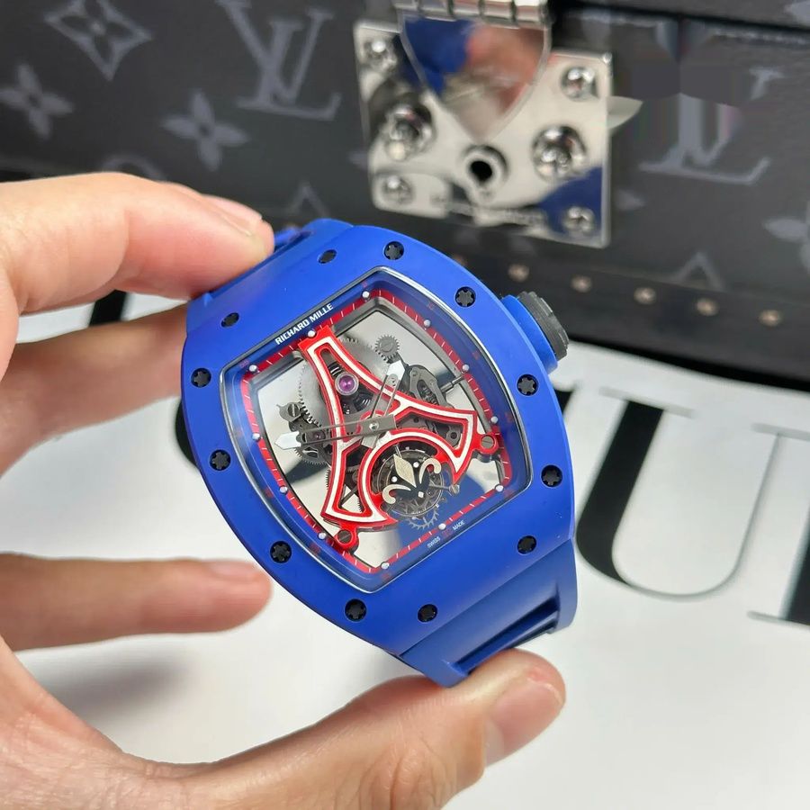 Montre réplique : Richard Mille RM 52-03 Paris Saint-Germain, tourbillon, céramique bleue, bracelet en caoutchouc, 48 mm X 39,3 mm — économique – Photo 3