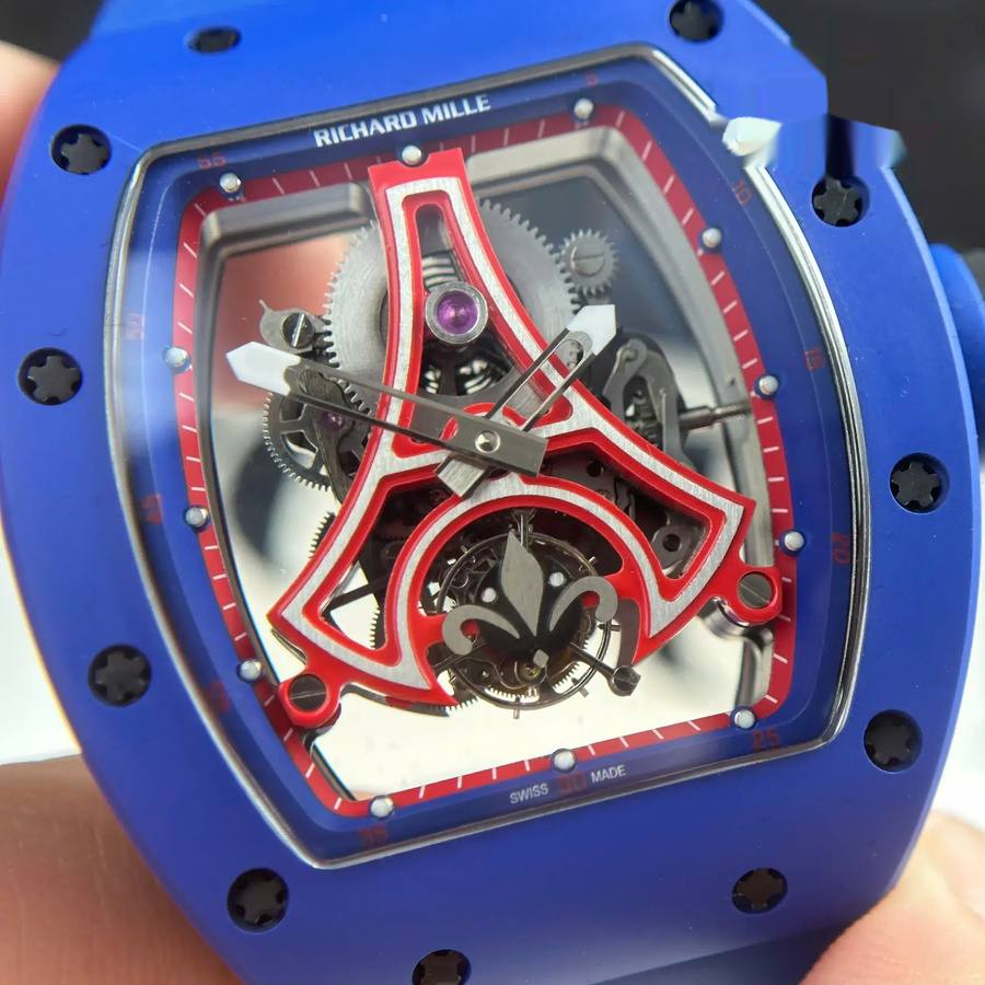 Montre réplique : Richard Mille RM 52-03 Paris Saint-Germain, tourbillon, céramique bleue, bracelet en caoutchouc, 48 mm X 39,3 mm — économique – Photo 4