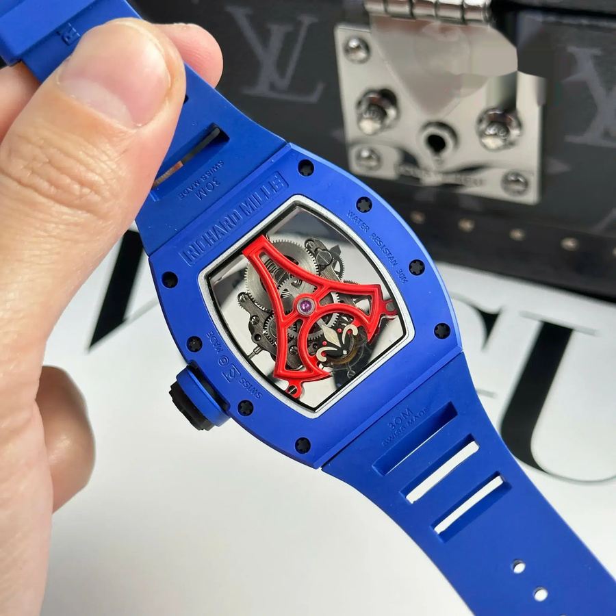 Montre réplique : Richard Mille RM 52-03 Paris Saint-Germain, tourbillon, céramique bleue, bracelet en caoutchouc, 48 mm X 39,3 mm — économique – Photo 9