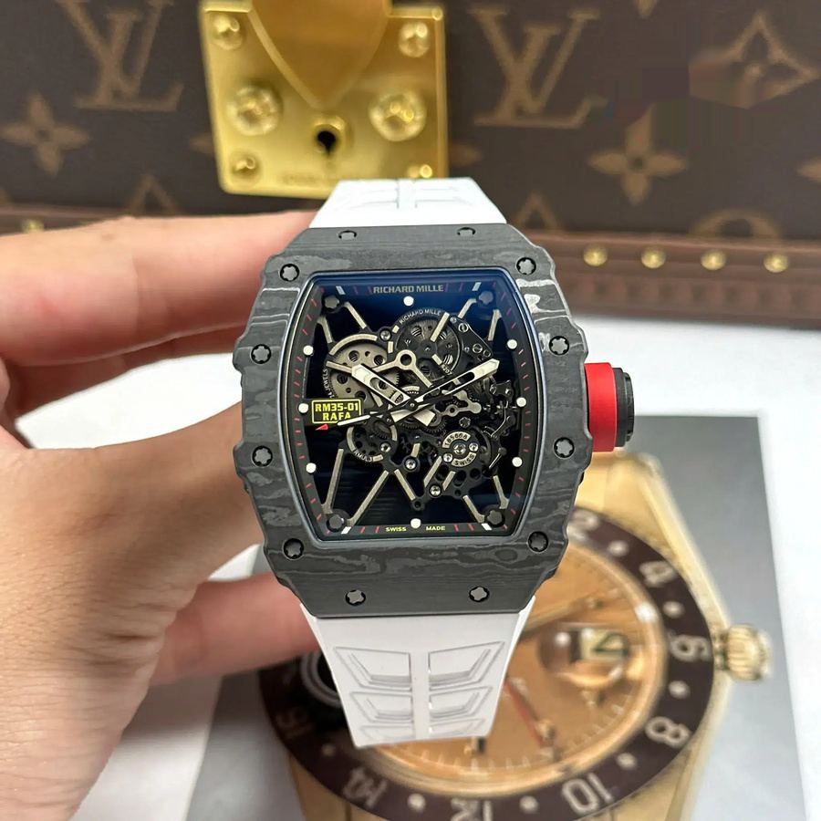 Montre réplique : Richard Mille RM 35-01 Rafael Nadal, noir, Carbon TPT ZF V3 49,94 mm X 44,5 mm — parfaite – Photo 3
