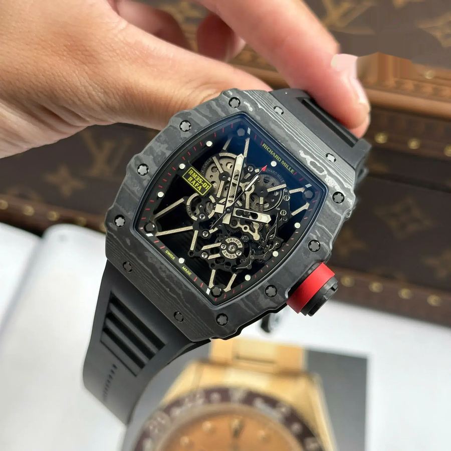 Montre réplique : Richard Mille RM 35-01 Rafael Nadal, noir, Carbon TPT ZF V3 49,94 mm X 44,5 mm — parfaite – Photo 4