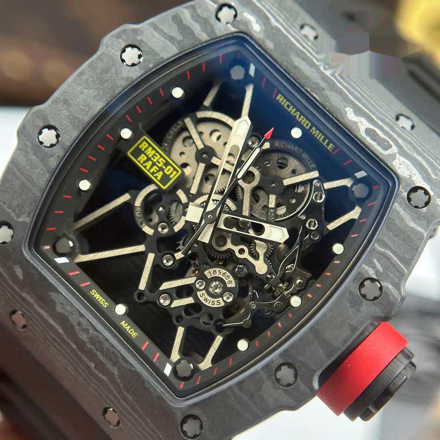 Montre réplique : Richard Mille RM 35-01 Rafael Nadal, noir, Carbon TPT ZF V3 49,94 mm X 44,5 mm — parfaite – Photo 7