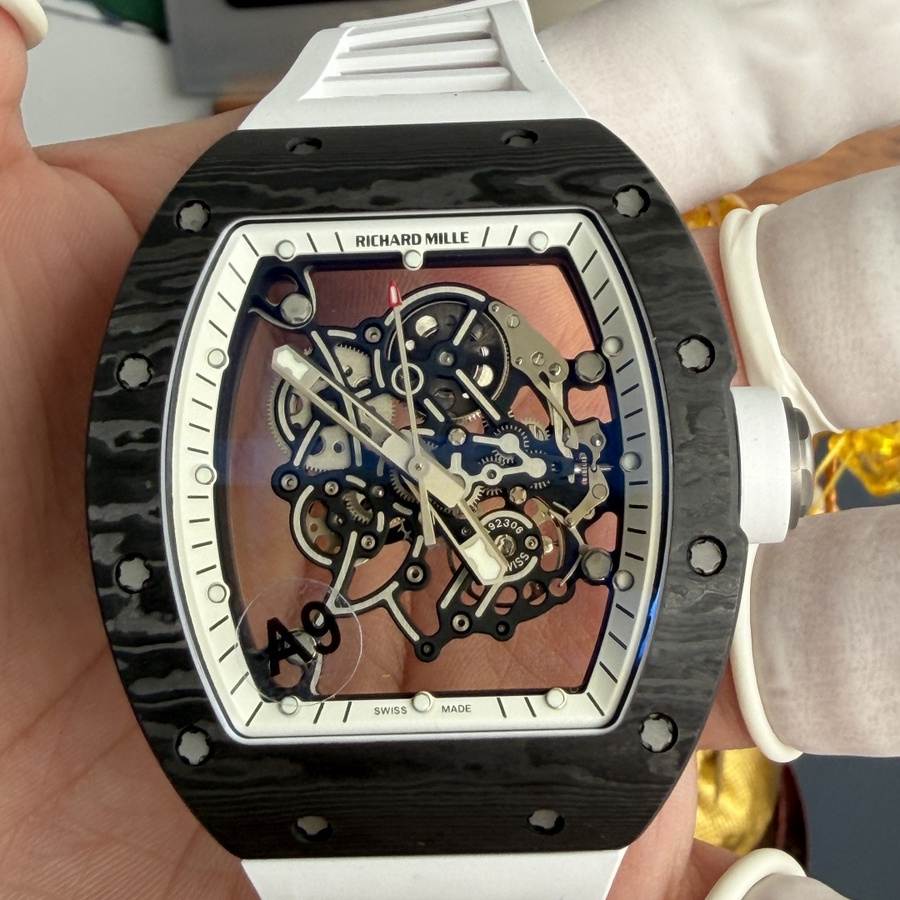 Montre réplique : Richard Mille RM 055 Bubba Watson, blanc, Carbon NTPT, mouvement Vaucher, 42,7 mm X 49,9 mm — populaire – Photo 5