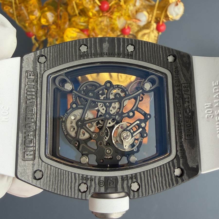Montre réplique : Richard Mille RM 055 Bubba Watson, blanc, Carbon NTPT, mouvement Vaucher, 42,7 mm X 49,9 mm — populaire – Photo 8