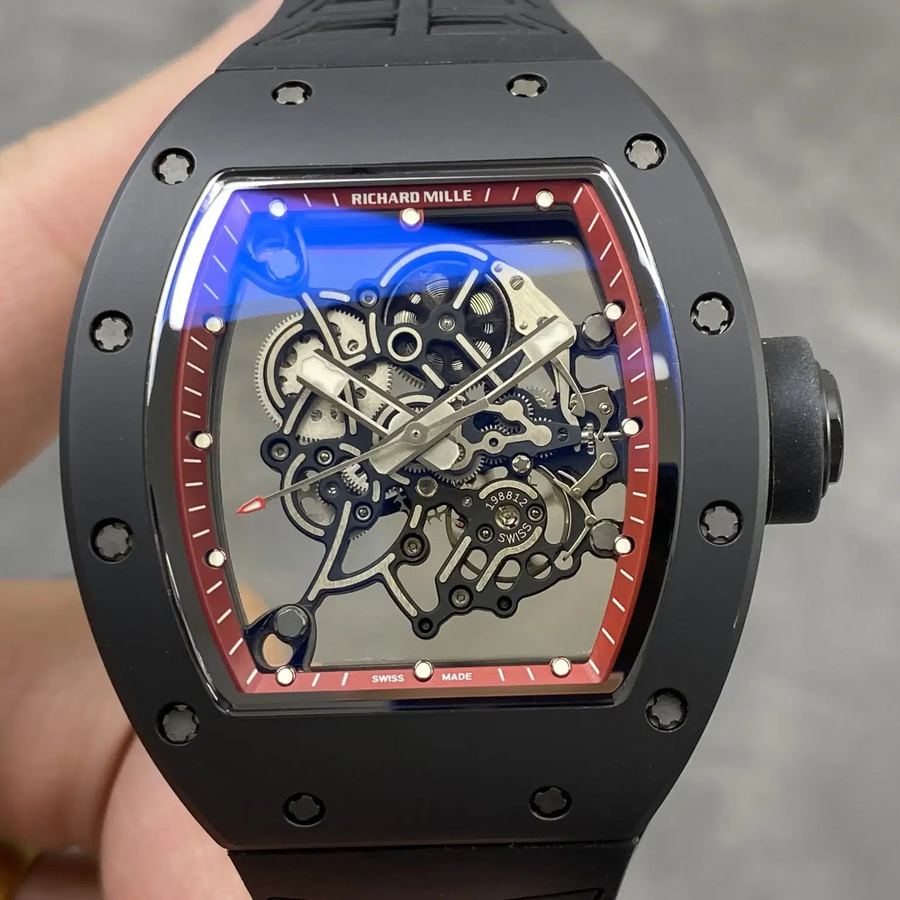 Montre réplique : Richard Mille RM 055 Bubba Watson, rouge, entraînement, Americas, édition limitée, mouvement Vaucher, 42.7 X 49,9 mm — remarquable – Photo 4