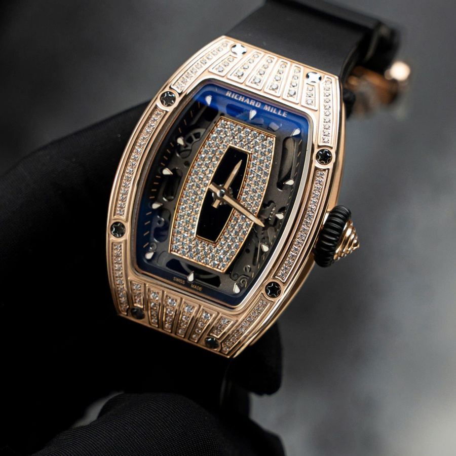 Montre réplique : Mille RM 07-01, or rose, avec, noir, Onyx, cadran, et, pierre précieuse, ZF 45.32 X 32,3 mm — de qualité supérieure – Photo 3