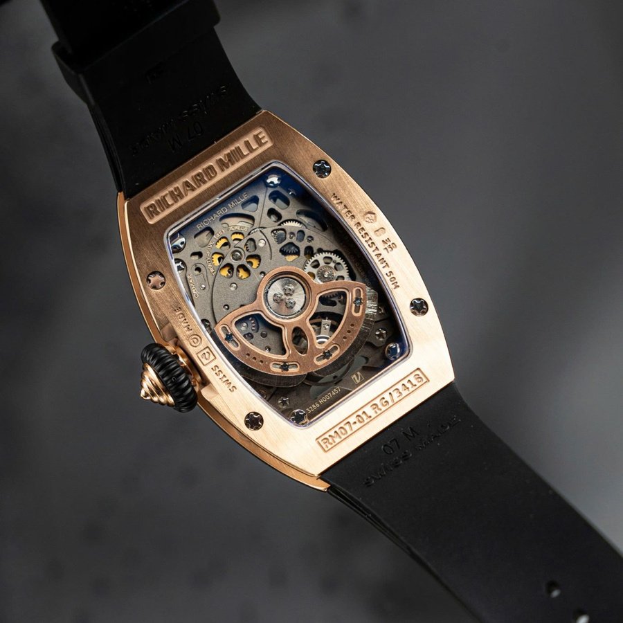 Montre réplique : Mille RM 07-01, or rose, avec, noir, Onyx, cadran, et, pierre précieuse, ZF 45.32 X 32,3 mm — de qualité supérieure – Photo 7