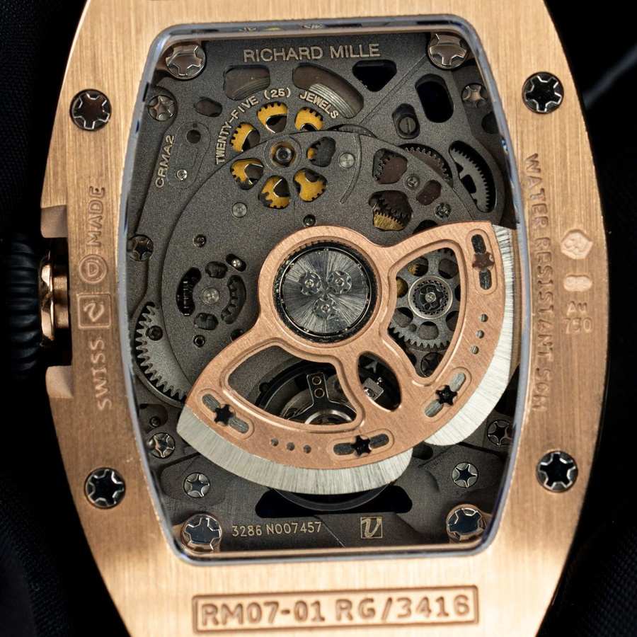 Montre réplique : Mille RM 07-01, or rose, avec, noir, Onyx, cadran, et, pierre précieuse, ZF 45.32 X 32,3 mm — de qualité supérieure – Photo 8