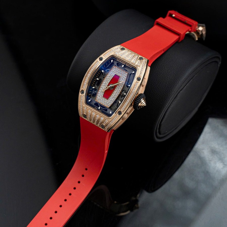 Montre réplique : Richard Mille RM 07-01 Lady, or rose, diamants, Jasper, cadran, bracelet en caoutchouc, ZF 45.32 X 32,3 mm — intemporelle – Photo 3