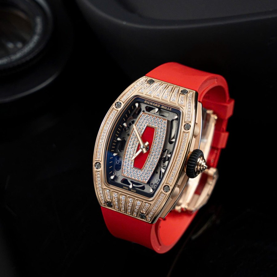 Montre réplique : Richard Mille RM 07-01 Lady, or rose, diamants, Jasper, cadran, bracelet en caoutchouc, ZF 45.32 X 32,3 mm — intemporelle – Photo 4
