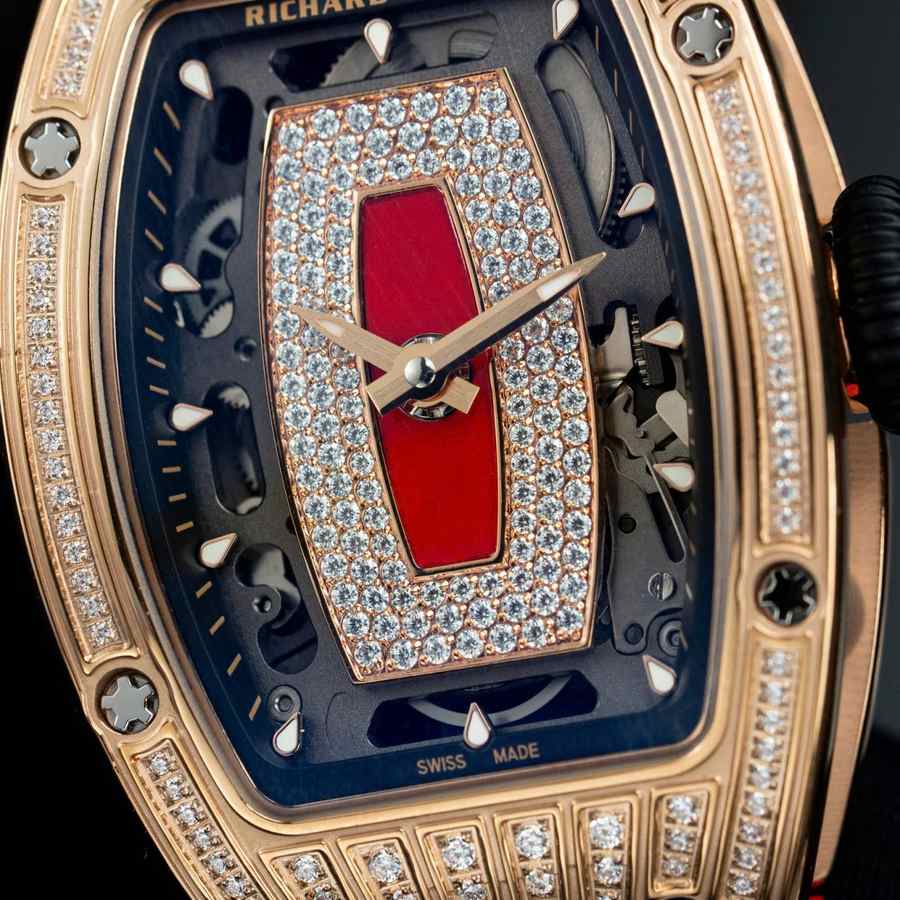 Montre réplique : Richard Mille RM 07-01 Lady, or rose, diamants, Jasper, cadran, bracelet en caoutchouc, ZF 45.32 X 32,3 mm — intemporelle – Photo 5